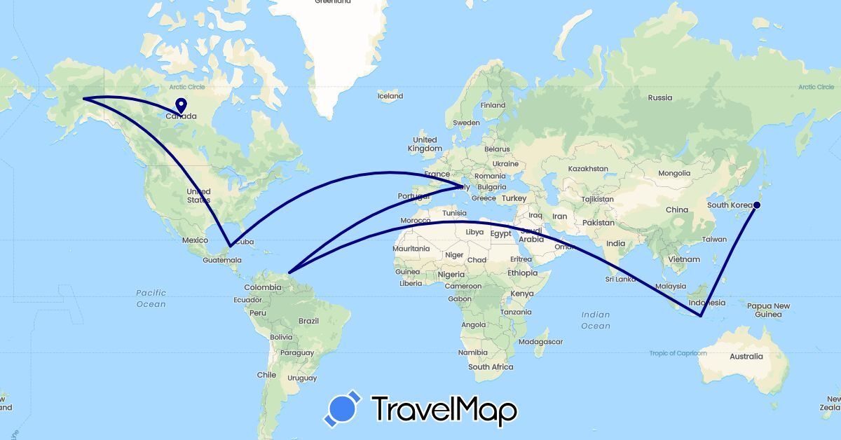TravelMap itinerary: driving in Canada, Spain, Indonesia, Italy, Japan, Mexico, Trinidad and Tobago, United States (Asia, Europe, North America)